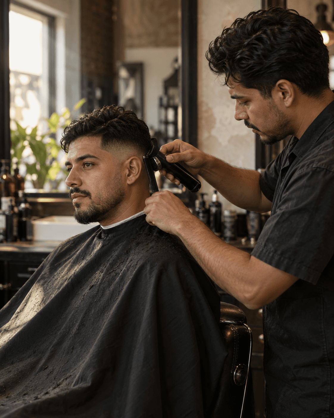 Un barbero cuida los detalles de un corte de cabello